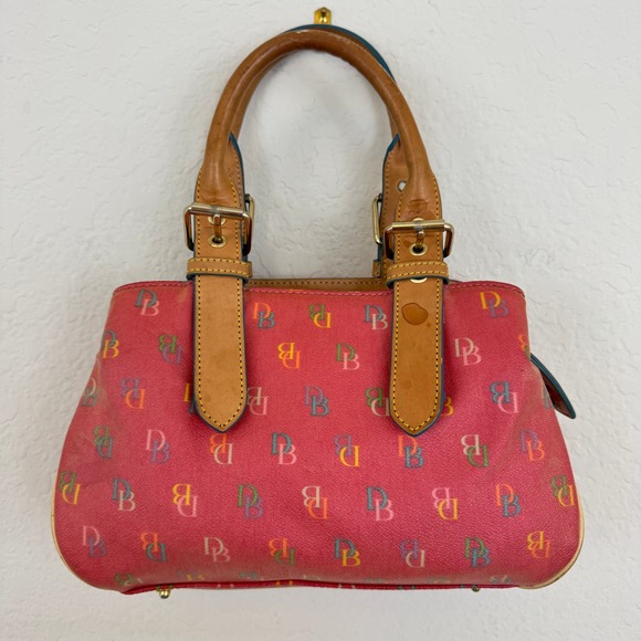 Dooney & Bourke Y2K Small Buckle Satchel Monogram Leather Bag Satchel Rainbow - Picture 2 of 14